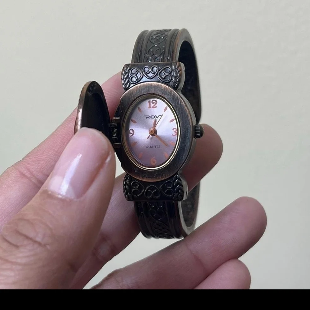 Vintage cottagecore hidden watch bangle bracelet